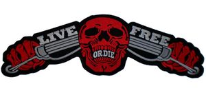 Tools Großer „LIVE FREE OR DIE“-Motorrad-Biker-Rocker-Aufnäher mit MC-Rückseite, großer roter Aufnäher für Motorradweste, 35,6 cm, kostenloser Versand