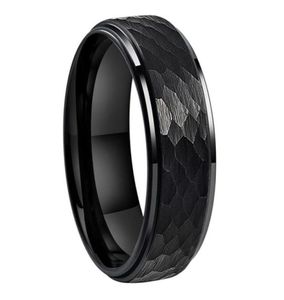 Itungstênio 6mm 8mm masculino feminino preto martelado anel de tungstênio casamento noivado banda moda jóias bordas escalonadas conforto fit71267296528485