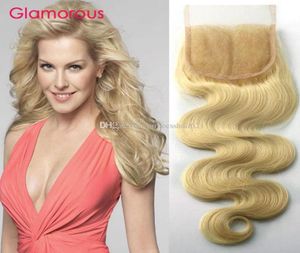 Brazilian Human Hair Blonde Lace Closure with Baby Hair Bleached Knots 4x4 Lace Closure Glamorous 613 Straight Body Wave Lace Clo2569543