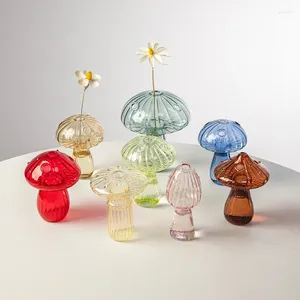 Vases Glass Mini Bottle Living Room Decoration Mushroom Desktop Creative Vase Transparent Ornament Flower