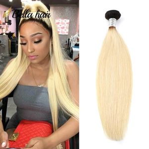Wefts 1b/613 Blonde Hair Bundles Silky Straight Two Tone Dark Roots Honey Body Wave Wavy Weaving Ombre Virgin Remy Hair Extensions 11A