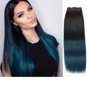 Extensions 2017 Ombre Farbe 1B Blau Brasilianische Gerade Bunte Haarbündel Menschenhaarverlängerung 3 teile / los Two Tone 1b Dunkelblaues Ombre Haar