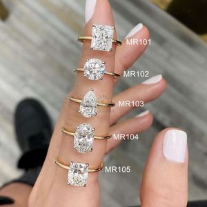 Le migliori vendite Anello solitario in oro 14 carati di fidanzamento 3CT 4CT 5CT Fede nuziale ovale con taglio a cuscino Anello VVS Moissanite per donna 4123