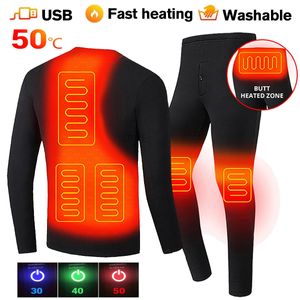 Heated Motorcycle Jacket Men Women Heated Thermal Underwear Set USB Electric Suit Thermal Clothing For Winter S-5XL 240103