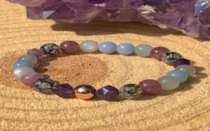 MG1458 Bracciale in pietra di luna grigia con ametista, angelite, pietra preziosa, braccialetto misto, agata, lepidolite, braccialetto con perline, braccialetti Mala4978920