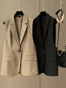 Damenwesten Mode Büro Blazer Weste Frauen Sommer 2024 Umlegekragen Single Button Wasitcoat Weibliche schwarze ärmellose Jacke PZ4300