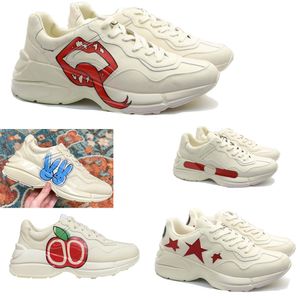 Gratis frakt designer skor män kvinna kalvskinn ur skor stjärna rand sneakers tränare sneaker vit svart beige skor jordgubbe mus munskor sneakers