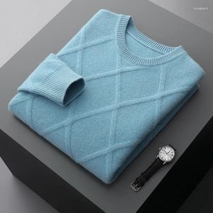 Suéter Masculino Outono E Inverno Merino Cashmere Sweater O-pescoço Engrossado Cor Sólida Slim Pulôver Business Casual Knit Top