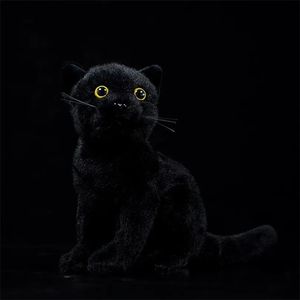 Animals 23cm Real Life Cats Plush Toy Soft Black Sitting Cat Stuffed Toys Lifelike Farm Animal Kitten Toys Gifts For Kids LJ201126