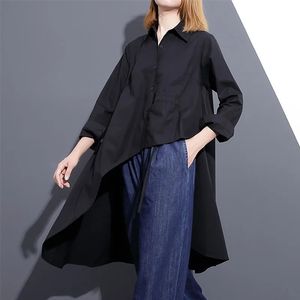 Long Women Fashion Spring Turndown Collar Full Sleeve Shirt Female Solid Color Irregular solid color Blouse 240102