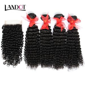 Wefts Brazilian Virgin Human Hair Weave Bundles With Lace Closure 5Pcs Lot Malaysian Peruvian Indian Cambodian Mongolian Kinky Curly Hai