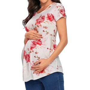 女性の妊娠服マタニティ看護授乳の母乳育児フローラルプリントトップシャツ二重層ソフトショートスリーブ240102