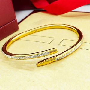 A Classic designer diamond brand fashion Bangle bracelet luxury 18k gold-plated nail high-quality stainless steel jewelry for men and women EACB