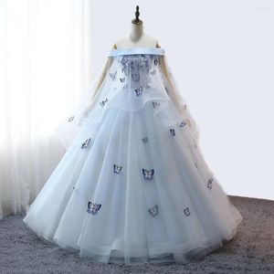 Party Dresses Fashion Prom Ball Gown Plus Size Long Women Formal Sky Blue Butterfly Flower Dress Masquerade Wedding