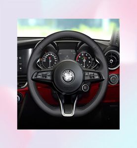 For Alfa Stelvio Giulia DIY Hand Sewn Steering Wheel Handle Cover Leather Cover Black Leather5917597