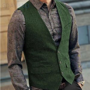 Jackor män passar Vest Black Grey Wool Tweed Waistcoat Jacket Slim Fit Like Beckham Business Groomman Clothing Man For Wedding Vests