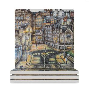 Table Mats Edinburgh Old Town Ceramic Coasters (Square) Customized Holder Cup Set For Coffee Cups