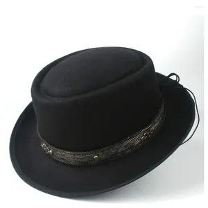 Basker 2024 män kvinnor fläsk paj hatt platt casual jazz ull fedora trilby fascinator storlek 58 cm