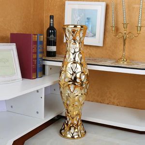 Vasos Grande Decorativo 60 cm Cerâmica Piso Ouro Interior Criativo Flor Vaso Planta Potenciômetro Jarron Home Decor Estética 50VA