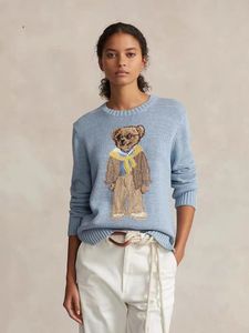 Suéter de malha feminino americano – Suéter de urso americano 2024 moda inverno pulôver de algodão confortável