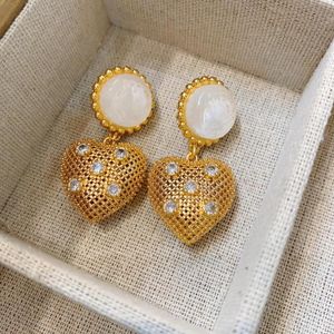 Orecchini pendenti Corte francese stile vintage intrecciato dorato ciondolo zircone amore orecchino a bottone lungo cuore pesca elegante donna