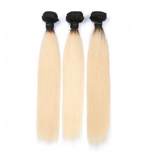 Schussfäden 10a brasilianisches gerades Haar 1B/613 Ombre Blonde Haarbündel 2 Ton 613 glattes Haar brasilianisches reines Menschenhaar