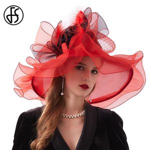 FS Fashion Kentucky Derby Hats Düğün Çay Partisi Kadınlar İçin Fascinators Organza Büyük Geniş Brim Ladies Yaz Plajı Güneş Şapkası Y200602253Q