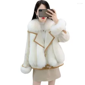 Женское пальто с меховыми лацканами из искусственной овечьей овчины, женское пальто из овечьей шерсти, утепленное, теплое, корейская версия дизайна
