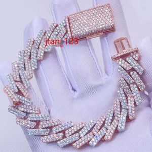 Цепочка из стерлингового серебра Iced Out с муассанитом, роскошное ожерелье из кубинских звеньев из розового золота 16 мм для абсолютного гламура