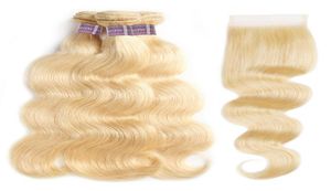IShow 613 blond färg mänskliga hårbuntar med spetsstängning brasiliansk kroppsvåg jungfru hårförlängningar vävväv 3 st för kvinnor A6203095