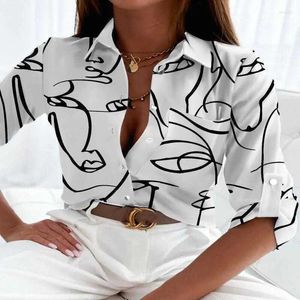 여자 블라우스 디자이너 여성 라펠 목 셔츠 스프링 인쇄 블라우스 플로럴 패션 셔츠 탑 긴 슬리브