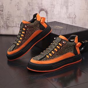 2024 outono de luxo sapatos casuais masculinos strass correspondência cor tênis esporte estilo impressão plana estudante adolescentes sapatos tendência