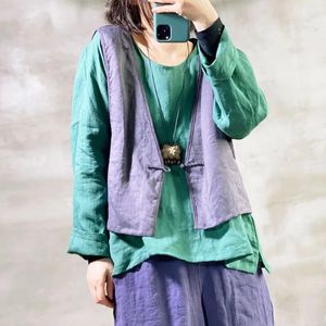 Waistcoats Women Loose Ramie Spring Summer Simple Patchwork Vests Ladies Spliced ​​One Button Sleeveless Topps Female 2020 Retro Ramie Vests