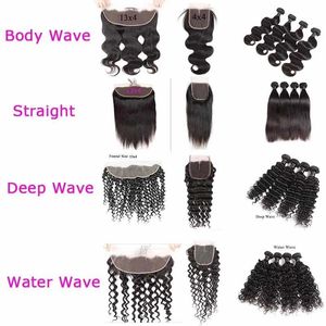 Weaves Brazilian Hair Bundles With Frontal Closure Straight Body Wave Brazilian Remy Deep Water Loose Wave Human Hair Weaves With 4x4 Lac