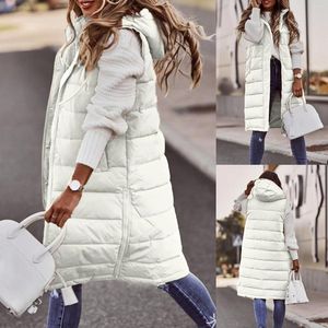 Gilet da donna Gilet imbottito Giacca lunga da donna con cappuccio Piumino caldo senza maniche Gilet invernale da donna Tasche da esterno