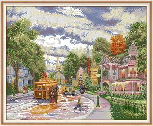 Verktyg Town Evening Home Cross Stitch Kit, Handmade Cross Stitch Embrodery Nålarbetet räknade tryck på duk DMC 14CT /11CT