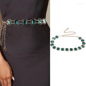 Bälten Bohemian Emerald midja kedja Kvinnor Party Dress Belt Metal Chains Estetiska flickor Kvinnliga kroppsmycken grossist