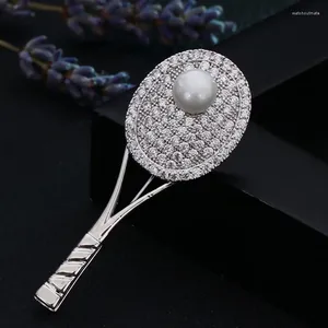 Brooches Cubic Zircon Tennis Racket Bouquet Fine Imitation Pearl Jewelry Brand Zirconia Wedding Bridal Hijab Pins Bags Bijoux