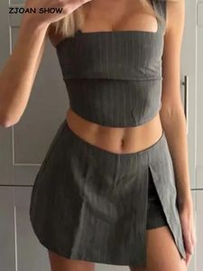 spódnica 2022 Summer Y2K Low talia z szortami podszewką Sexy Hem Slit Pasped Mini Short Skater Grey