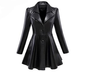 Women039s Leather Faux Leather Women s Jackets Nerazzurri Fit and flare faux leather coat notched lapel long sleeve puff Skirte8199399