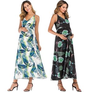 T-Shirt Maternity Dress Summer Cotton Camis Dresses For Woman Printed Beach Long Skirt Fashion Elegant Clothing For Pregnant 6027