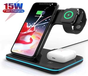 3 In 1 Qi Wireless Charger Stand for Apple Watch 6 5 4 Airpods Pro 15W Fast Charging Dock Station For iPhone 12 11 Pro Samsung S106027566
