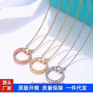 High Quality Tifannissm Stainless Steel Designer Necklace Jewellery New full diamond double T womens t family round shaped pendant clavicle Have Original Box