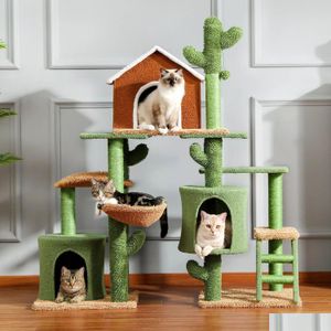 Cat Furniture Scratchers 3 In 1 Mordern Tree Combination S Tower With Scratching Post Cute Cactus House Condo Nest Pet 230106 Drop Dhppy