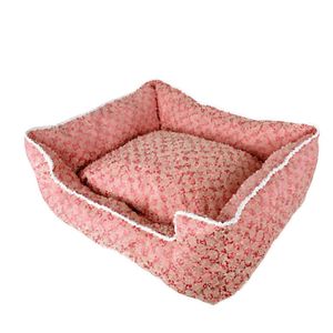 Dog Nest Classic Letter Brown Designer Pink Pet Bed Mjuk och bekväm Square Cat Nest Chenery Fadou Corgi Stor och liten varma hundhus Kennel