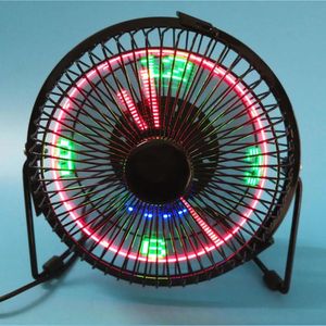 Lights BRELONG small desktop fan with clock and temperature display 4 inch metal frame USB powered flash LED display electric personal co