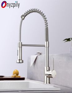 Spring Brushed Kitchen Sink Faucet Pull Down Sprayer Düse Single Handle Faucet Mixer Cold Stainless Steel Modern T2004234319695