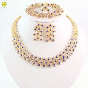 Gargantilhas anel de noivado de noiva colar de cristal azul pingente brincos pulseira conjuntos de jóias de cor de ouro para mulheres acessórios de bijuteria