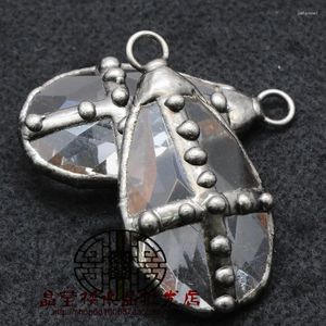 Ciondoli Boho a forma di goccia d'acqua in vetro trasparente, cristallo, bronzo, saldatura, collana con pendente a croce vintage