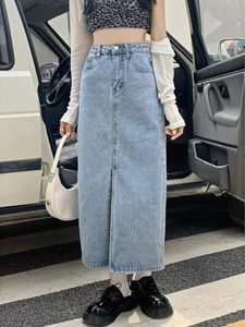 Capris streetwear long denim kjol kvinnor vår sommar hösten casual ol jeans kjolar kvinnliga koreanska modekläder billigt grossist